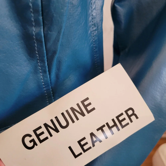 Jessica London Leather Moto Style Jacket / Turquoise / Size Medium - Picture 3 of 8